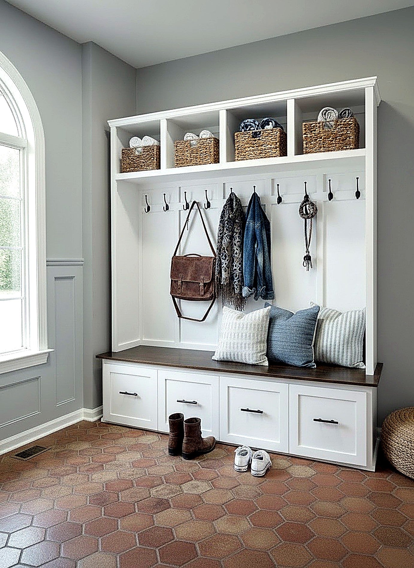 Custom white Cleveland halltree, built by The Wooden Nest
